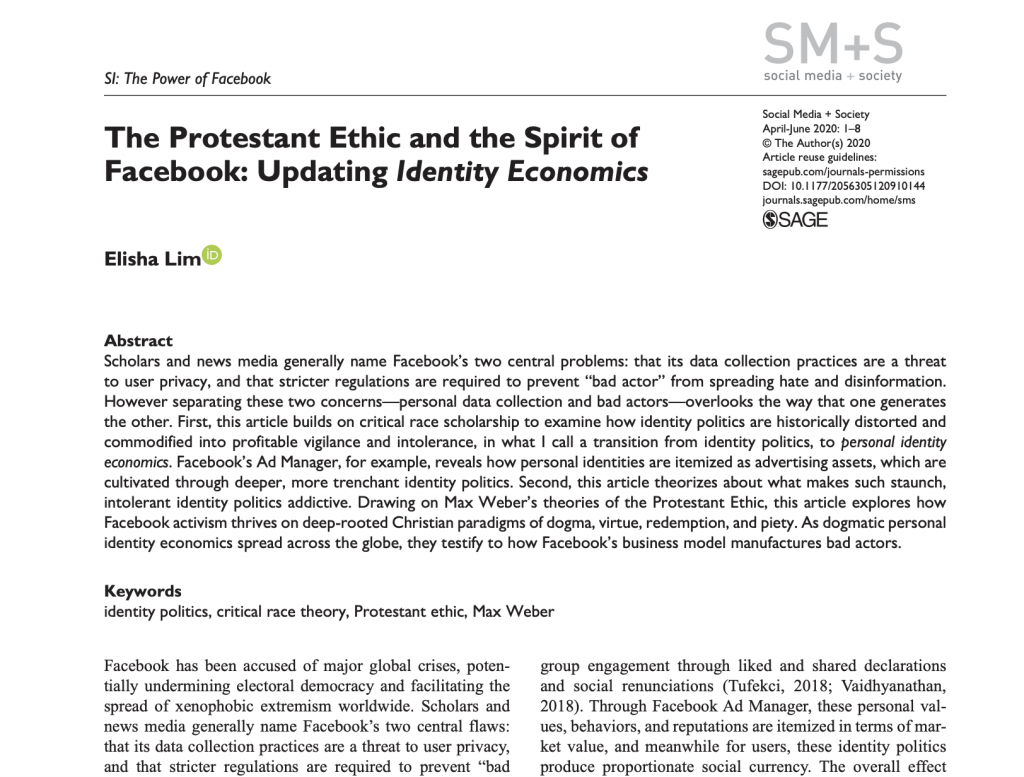 The Protestant Ethic and the Spirit of Facebook: Updating Identity Economics